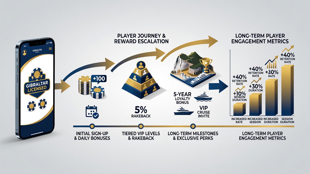 Analytics dashboard showing player retention curves and loyalty tier distribution for poker applications