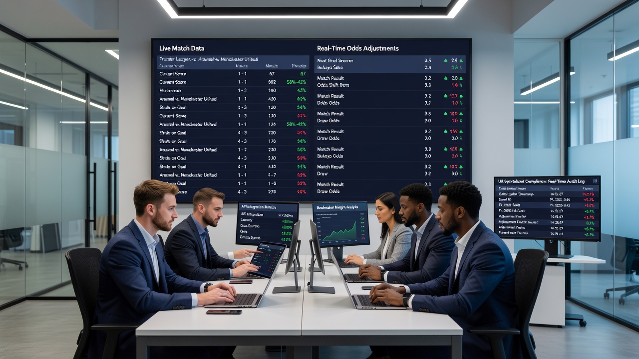 Data integration dashboard displaying real-time sports statistics feeding into odds calculation engines